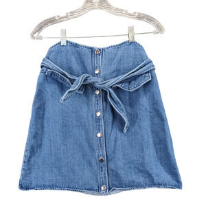Vestique Women's A-Line Denim Skirt Blue Small Tie Snap Button Cotton